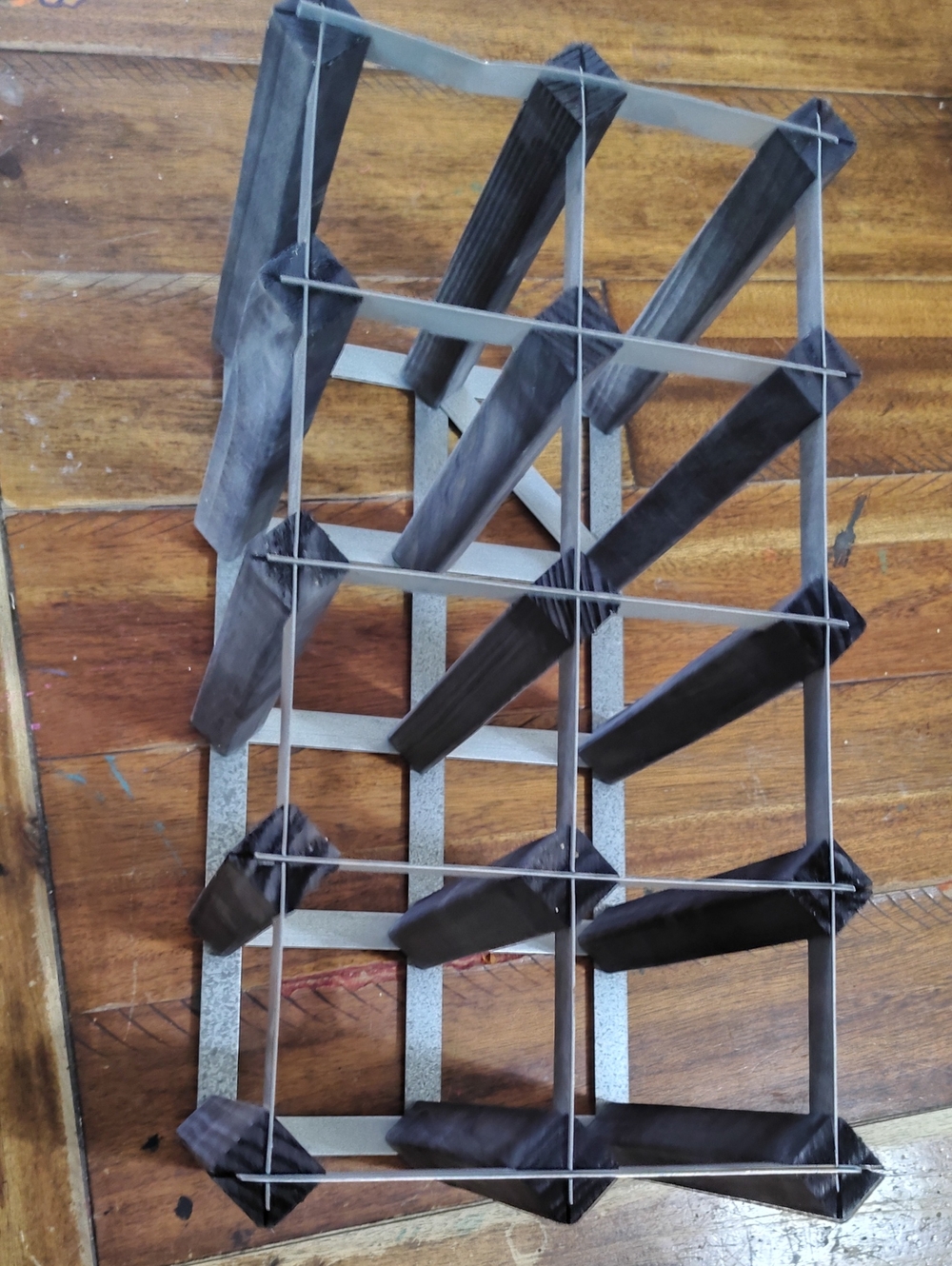 Large Rustic Black and Silver Wine Rack